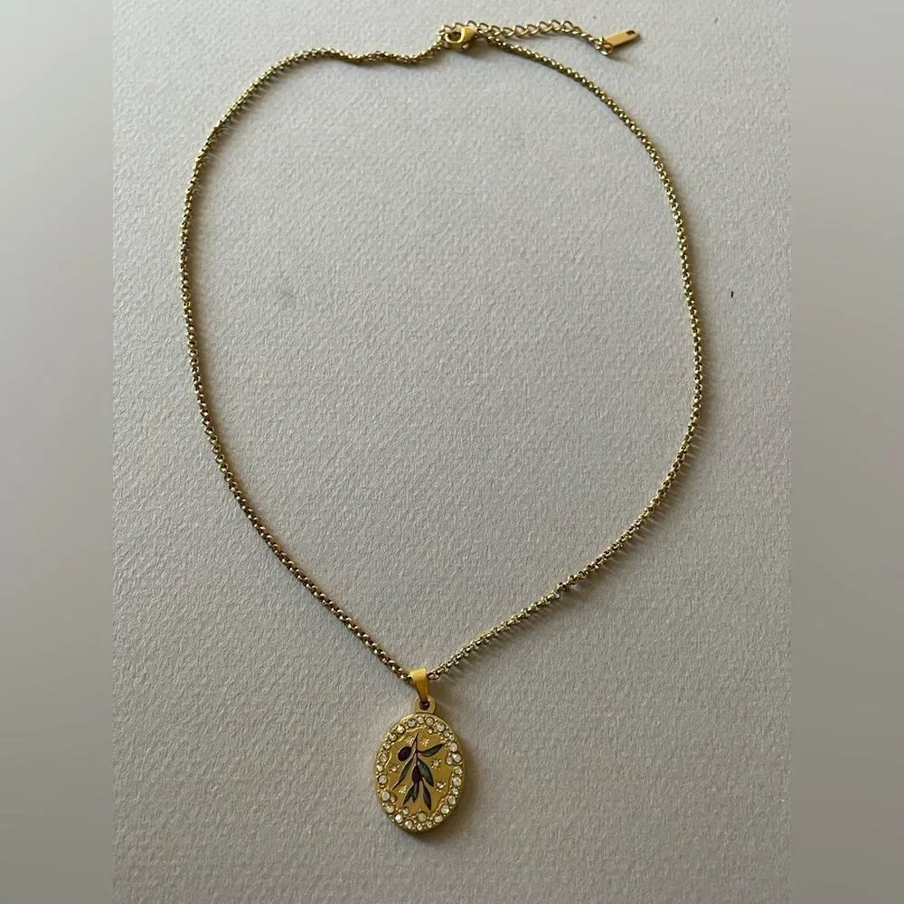 Gold Olive Branch Pendant Necklace N1306